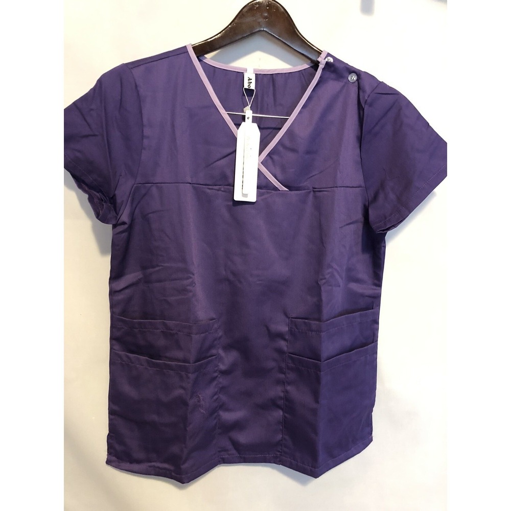 Abollria Women's Size S Medical Hospital Nursing Scrub Set Top Bottom Purple New